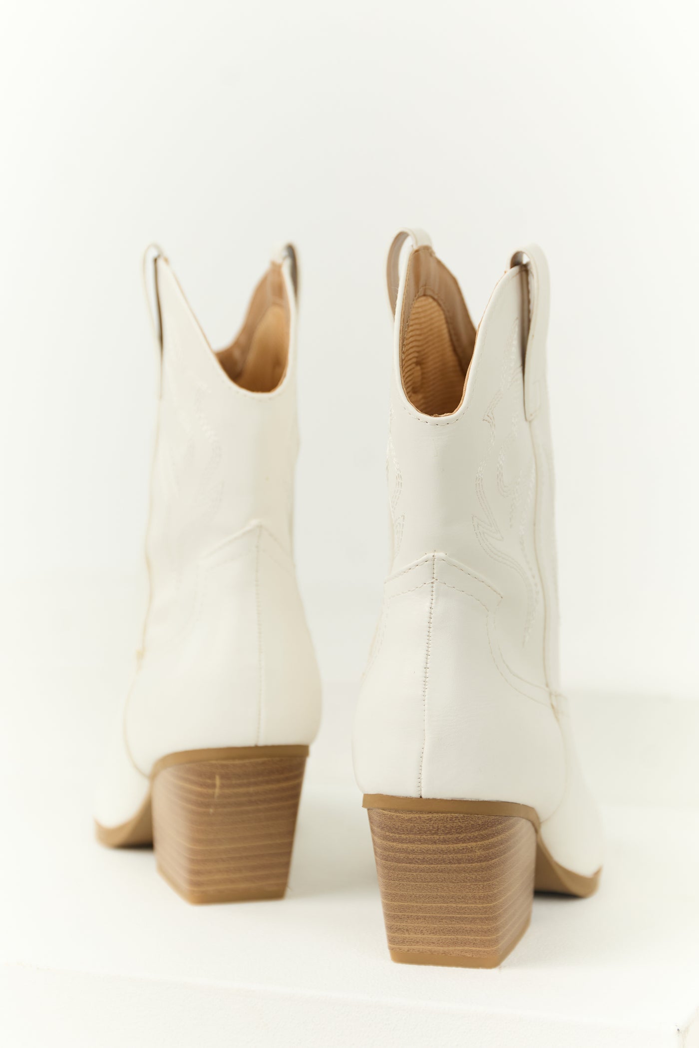 White Western Stitching Detail Ankle Booties