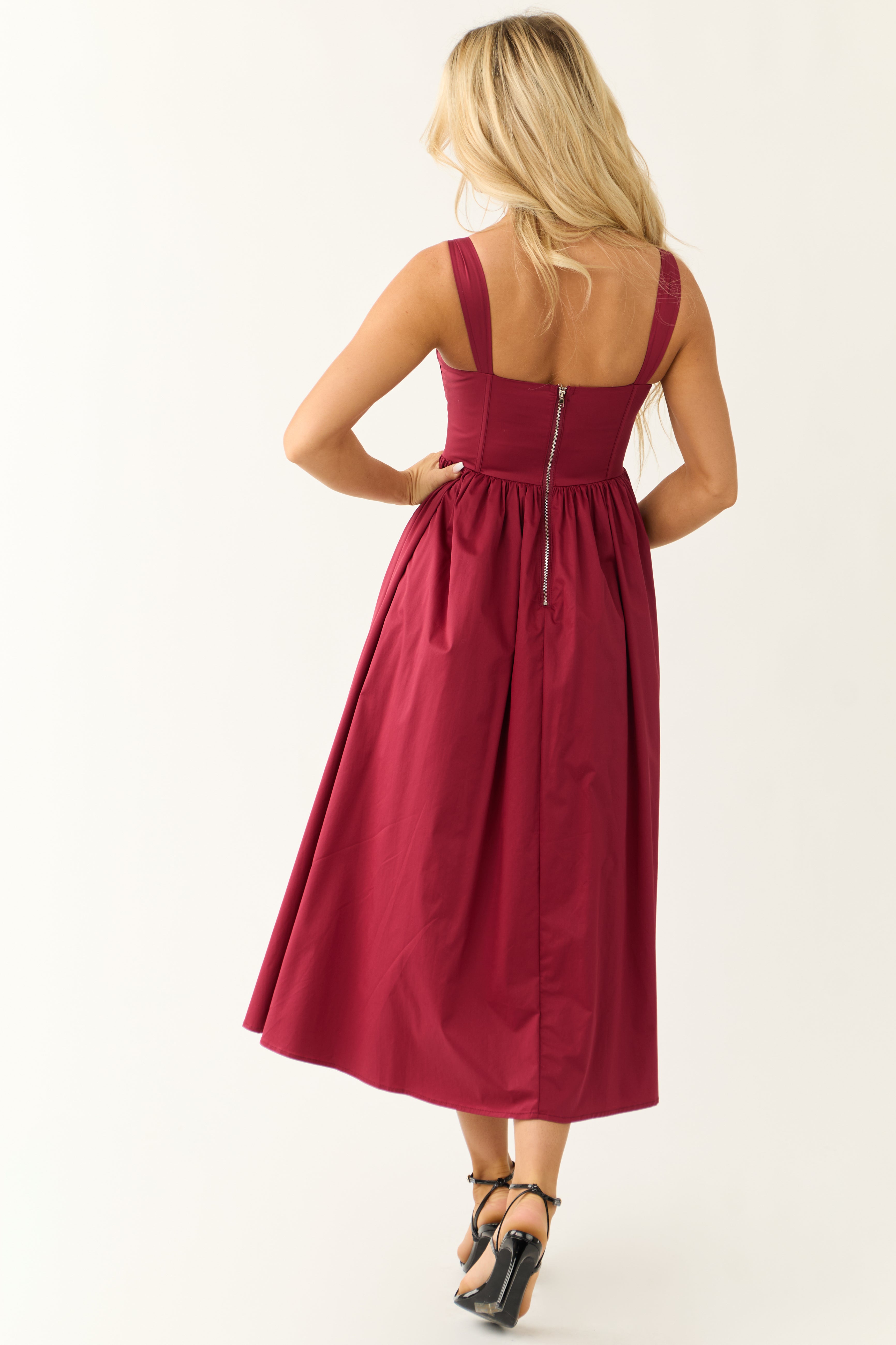 Wine Corset Sleeveless Front Slit Maxi Dress