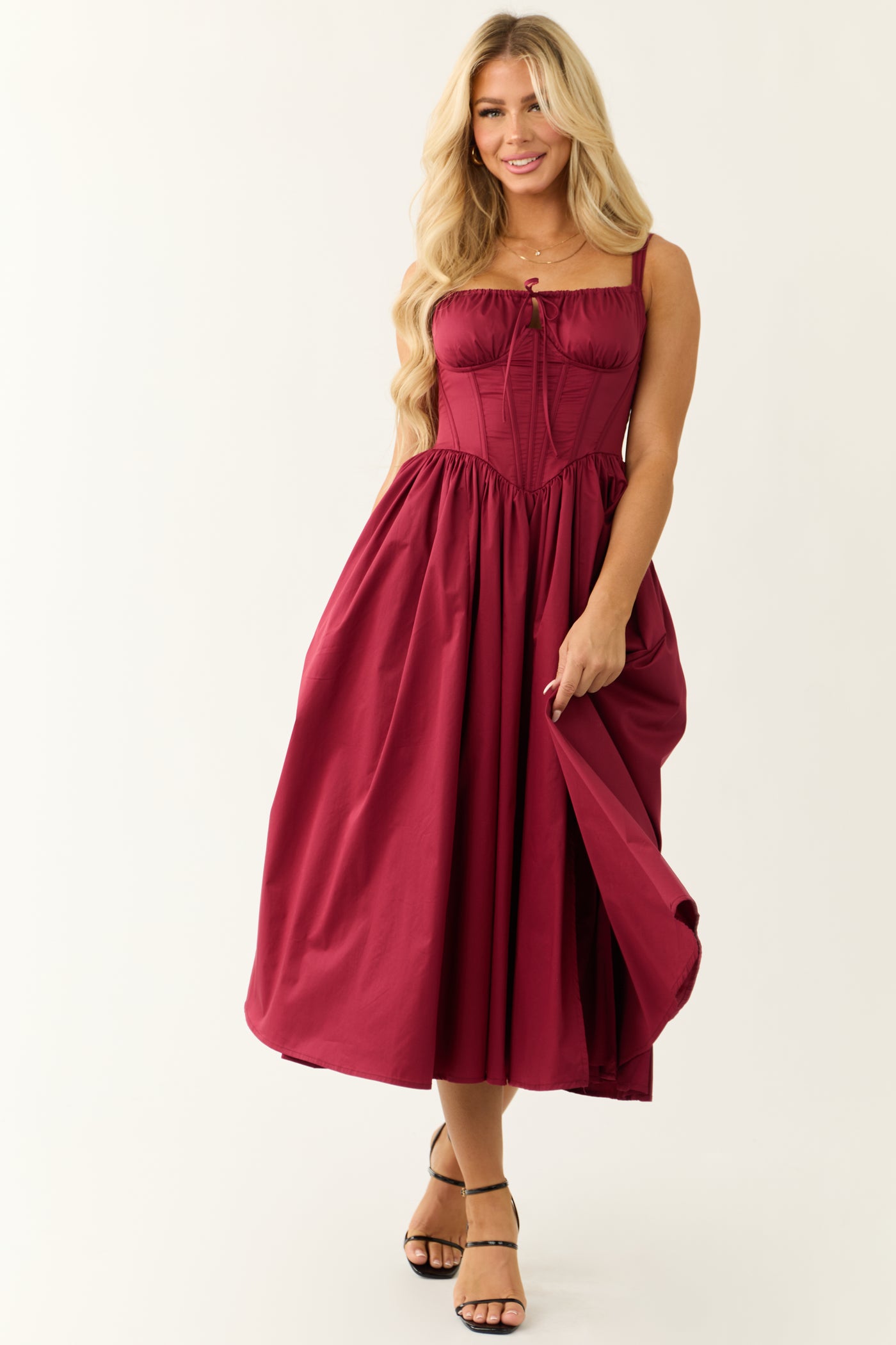 Wine Corset Sleeveless Front Slit Maxi Dress