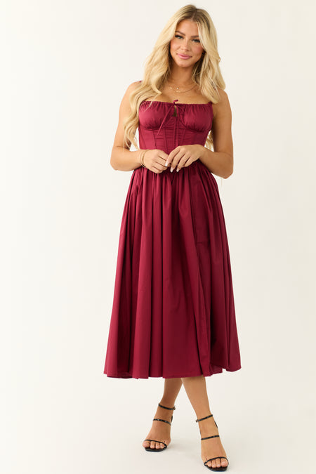 Wine Corset Sleeveless Front Slit Maxi Dress