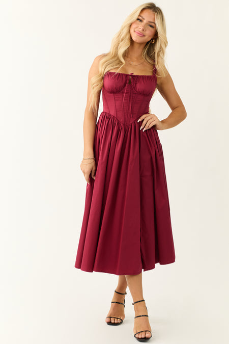 Wine Corset Sleeveless Front Slit Maxi Dress