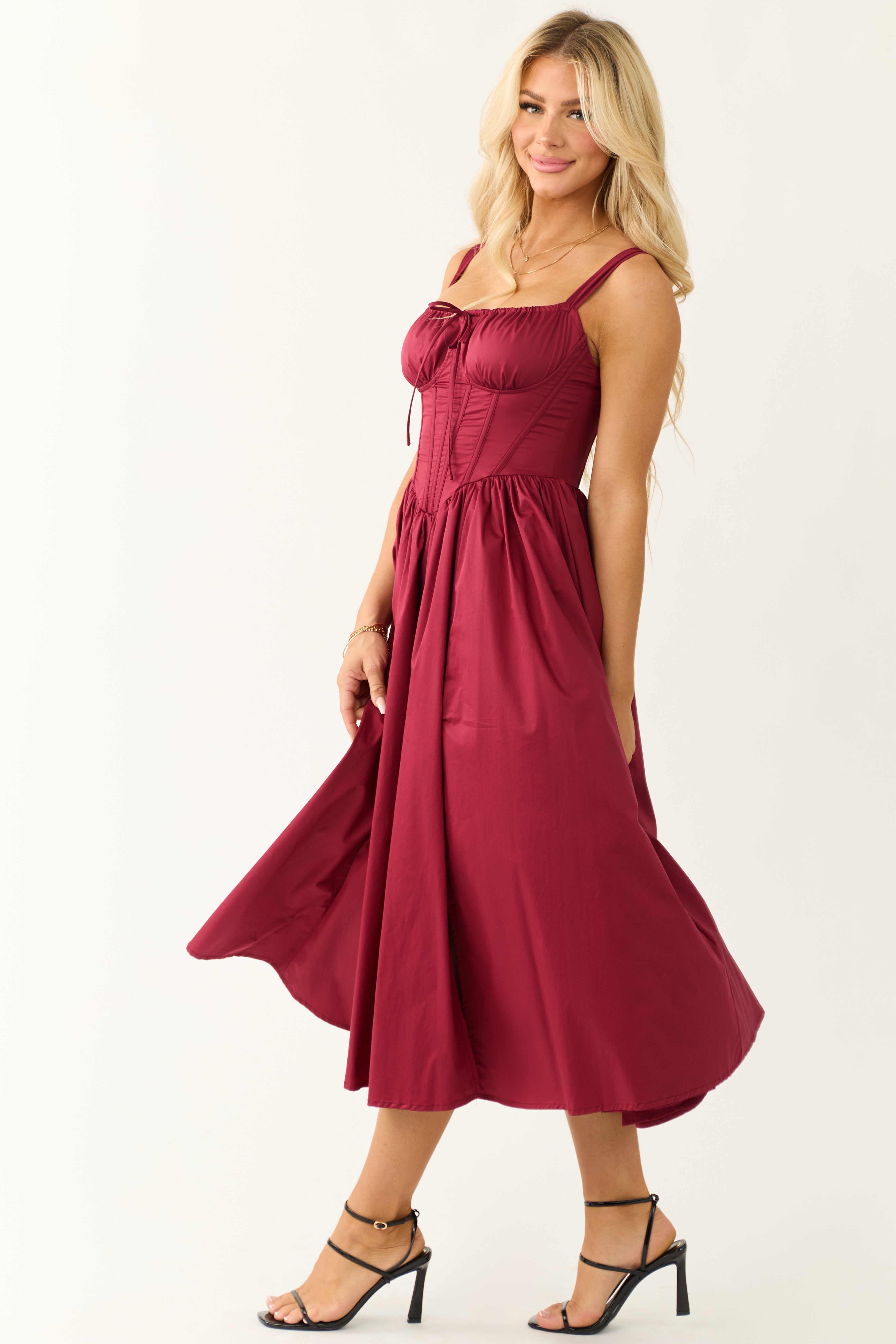 Wine Corset Sleeveless Front Slit Maxi Dress