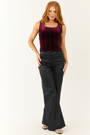 Wine Corset Style Lace Trim Tank Top