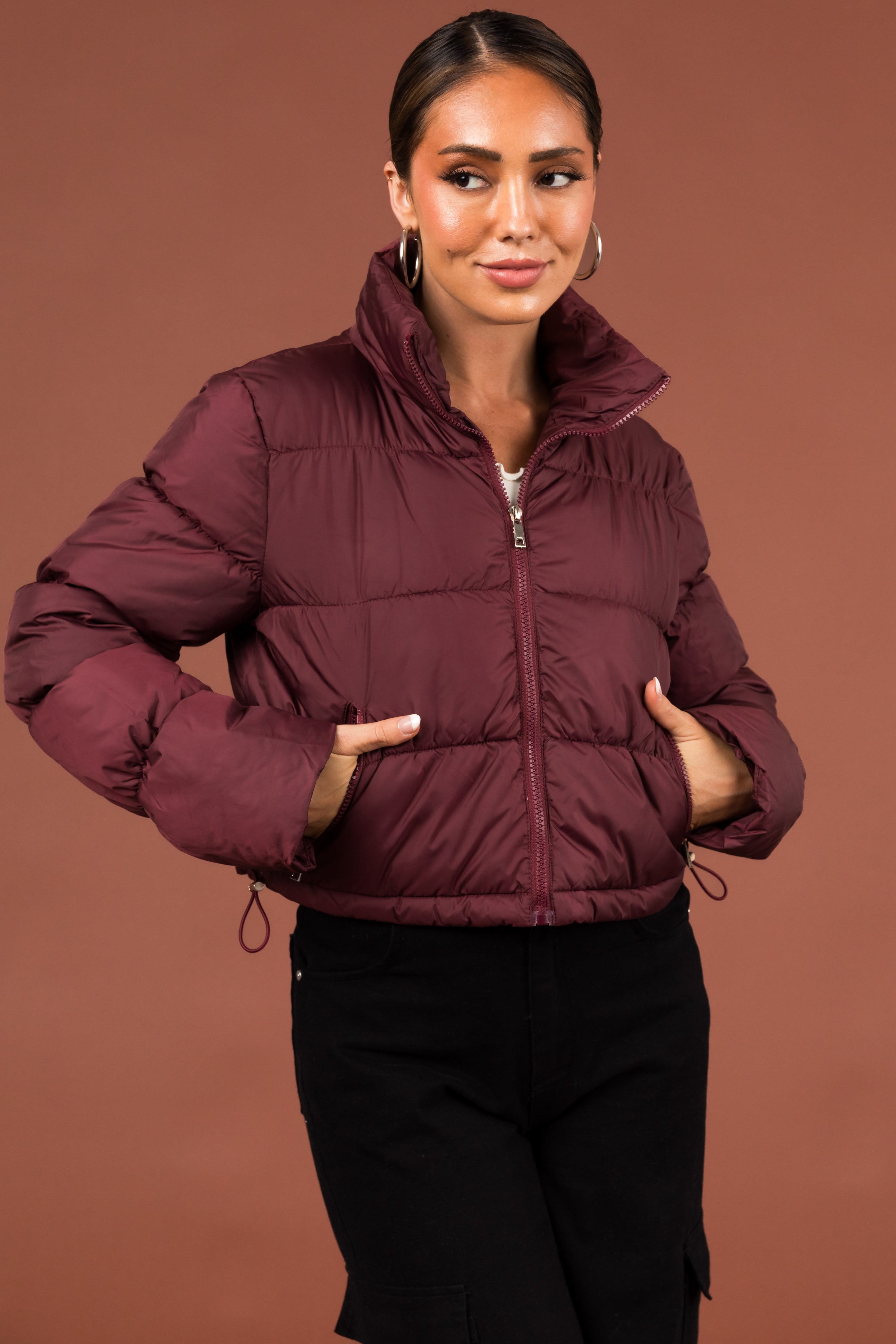 Drawstring puffer jacket online