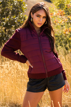 Wine Long Sleeve Hybrid Sweater Jacket