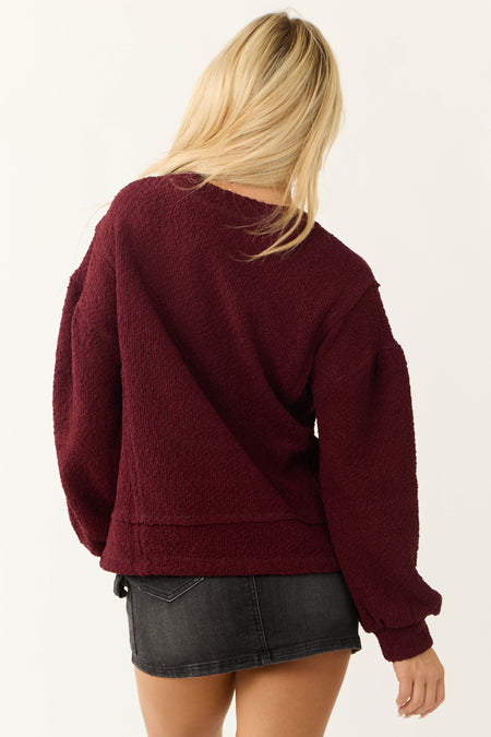 Wine Textured Long Sleeve Sweater