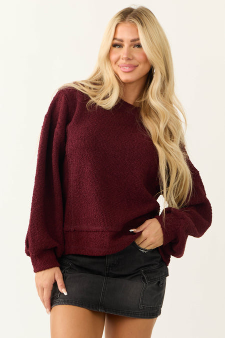 Wine Textured Long Sleeve Sweater