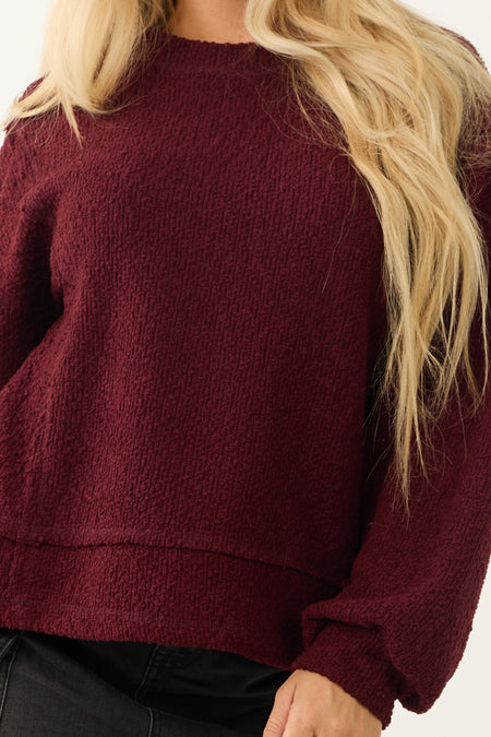 Wine Textured Long Sleeve Sweater