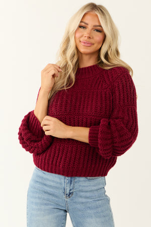 Wine Thick Crochet Knit Tiered Sweater