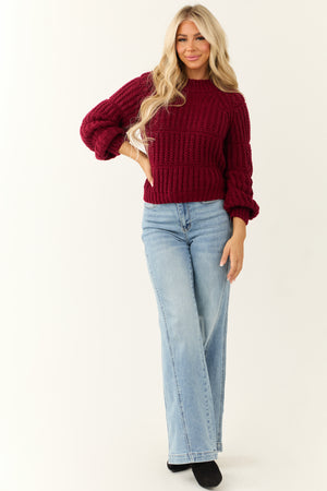 Wine Thick Crochet Knit Tiered Sweater