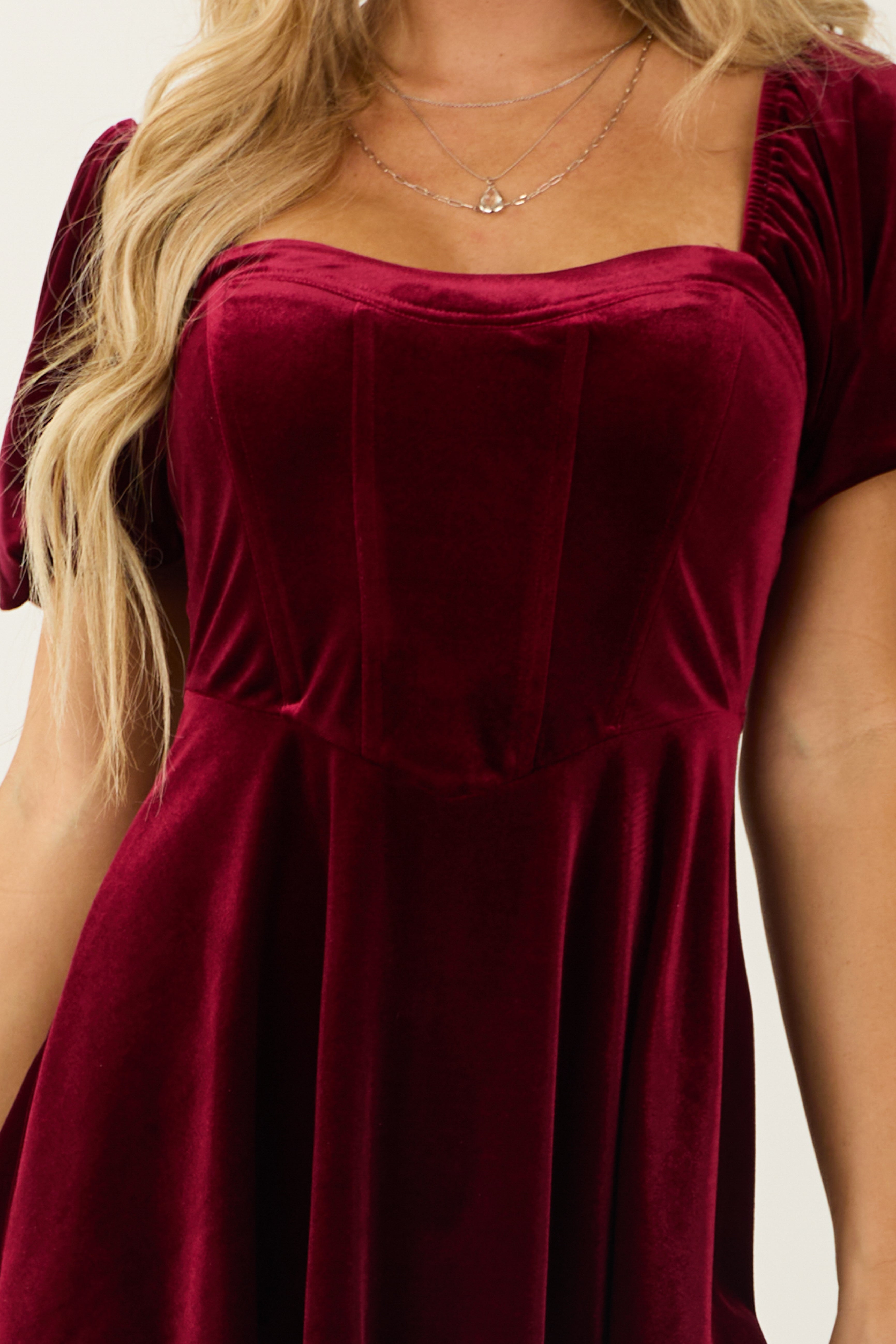 Wine Velvet Corset Style Mini Dress