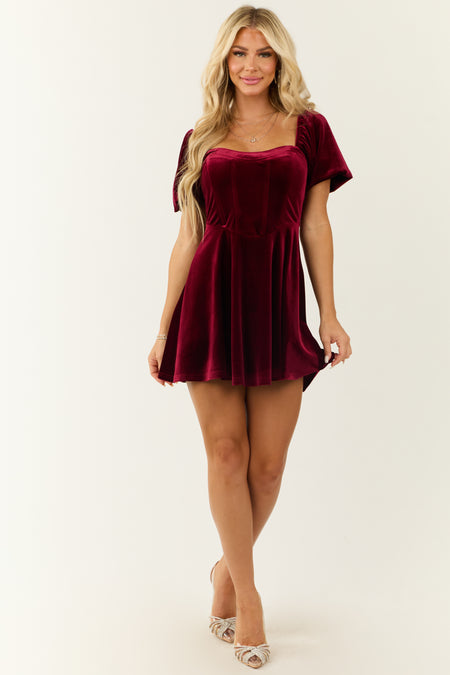 Wine Velvet Corset Style Mini Dress