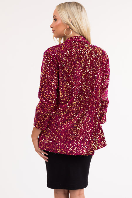 Wine and Gold Sequin Velvet Blazer