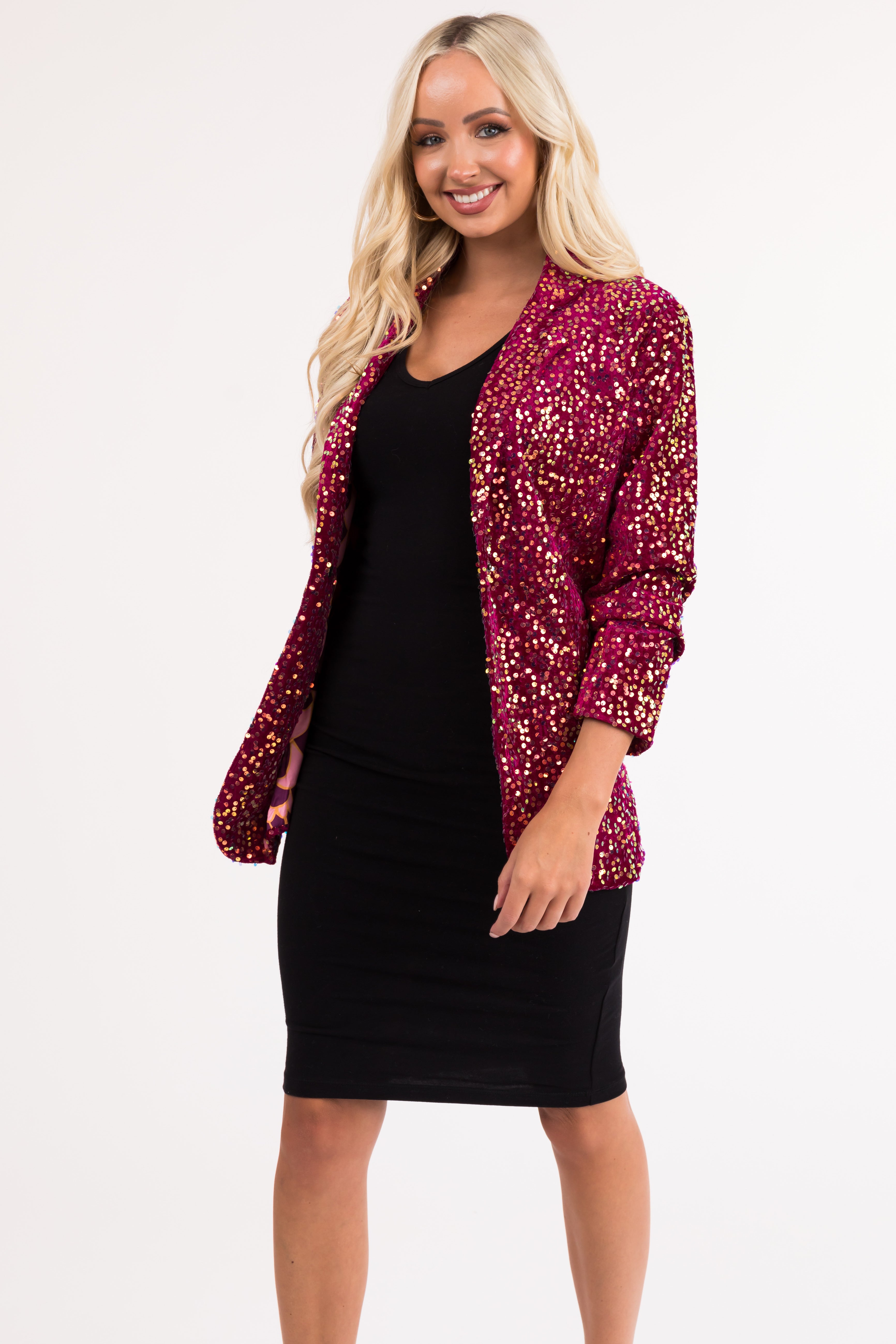 Wine and Gold Sequin Velvet Blazer