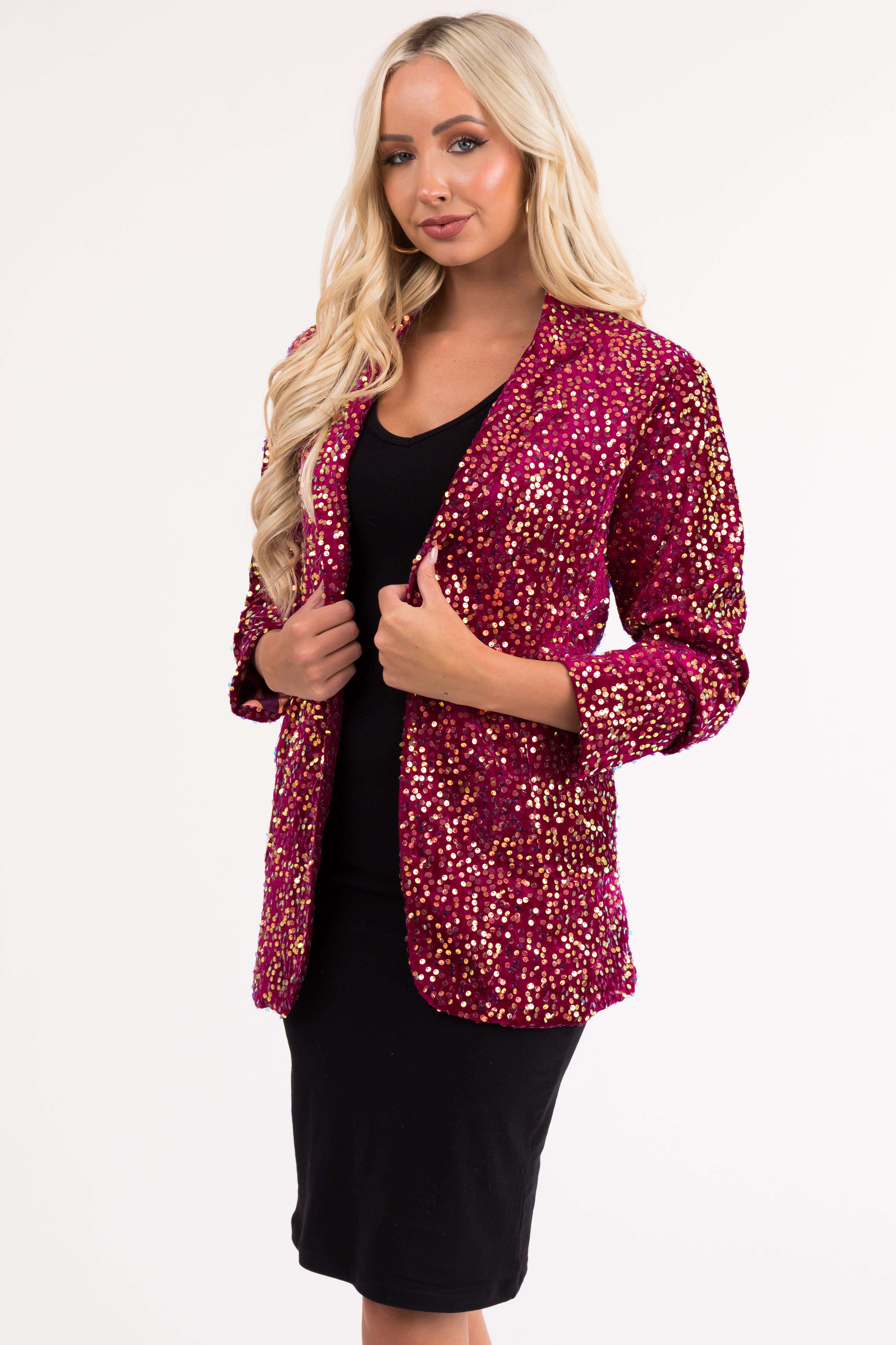 Wine and Gold Sequin Velvet Blazer