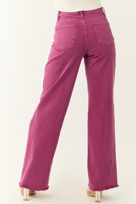 YMI Boysenberry Wide Leg Frayed Hem Jeans