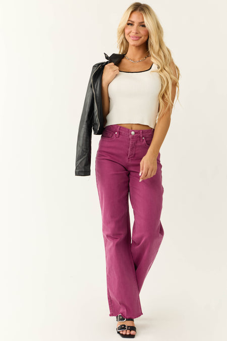 YMI Boysenberry Wide Leg Frayed Hem Jeans