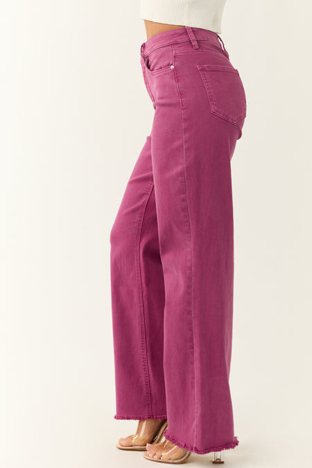 YMI Boysenberry Wide Leg Frayed Hem Jeans