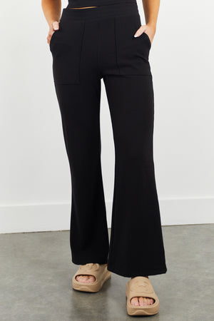 Black Ribbed Knit Wide Leg Comfy Pants