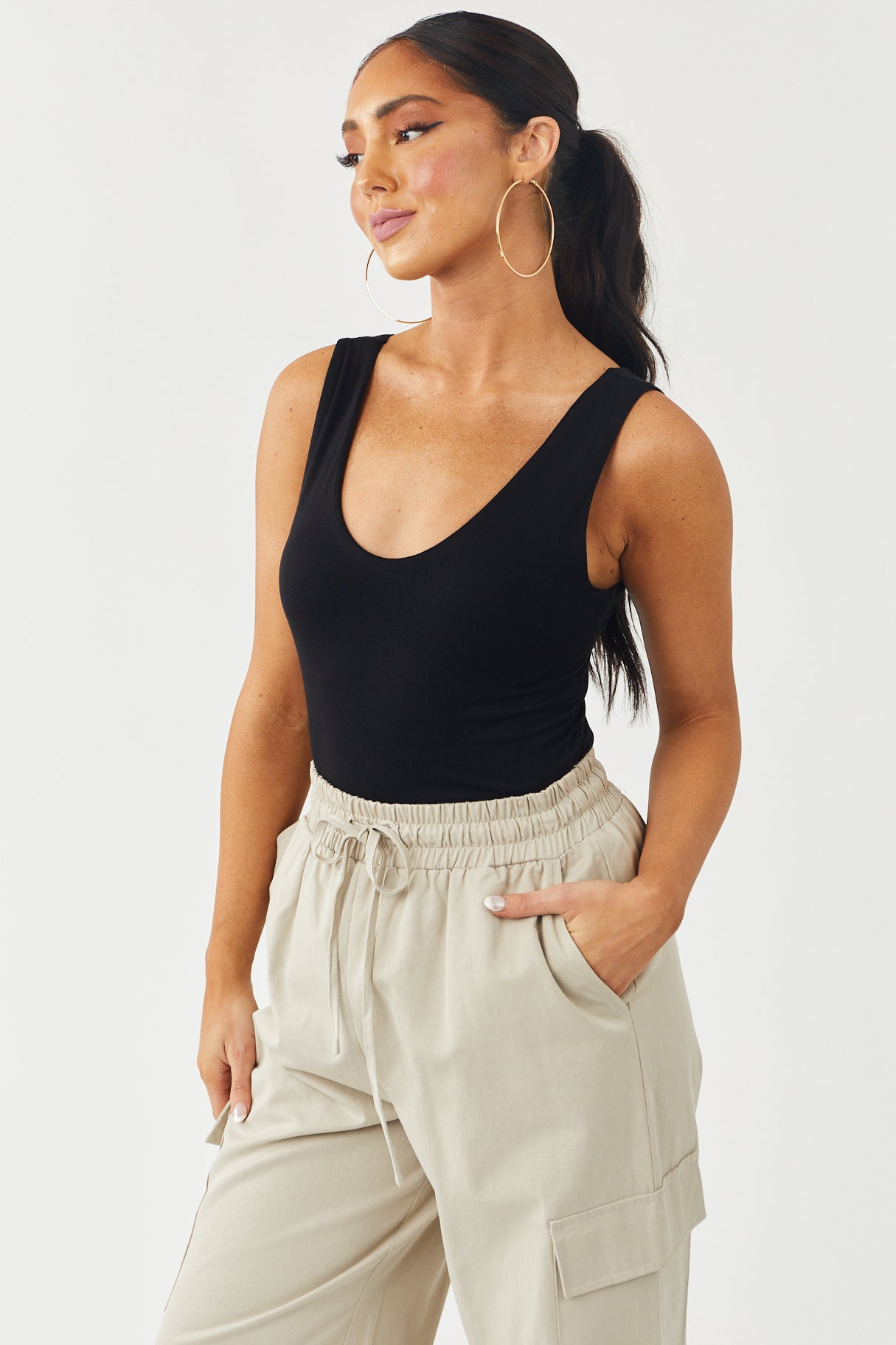 Black Ruched Side Double Layered Tank Top