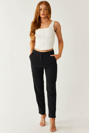 Black Slit Straight Leg Woven Pants