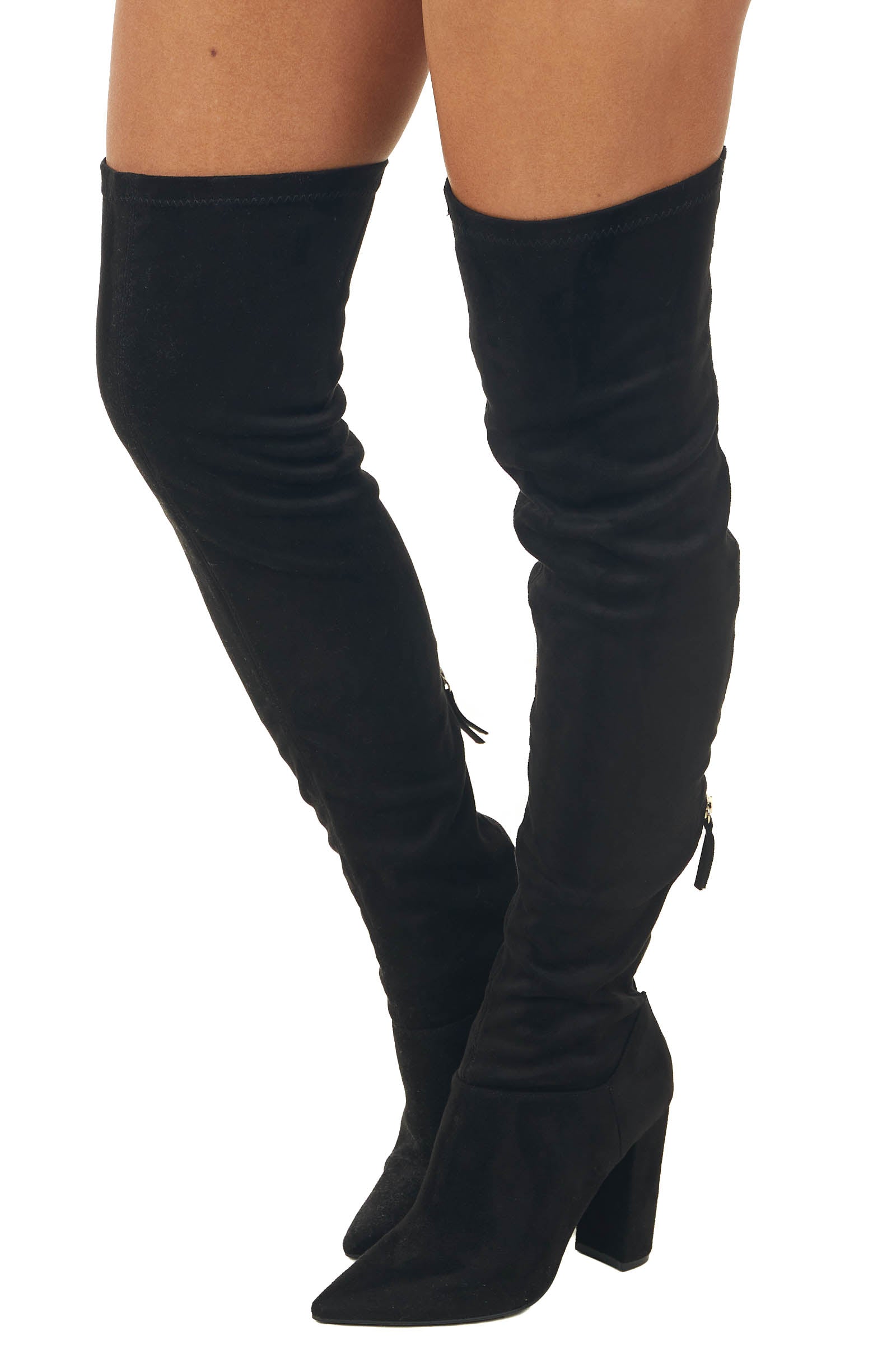 Black Faux Suede Slouchy Knee Length Boots | Lime Lush