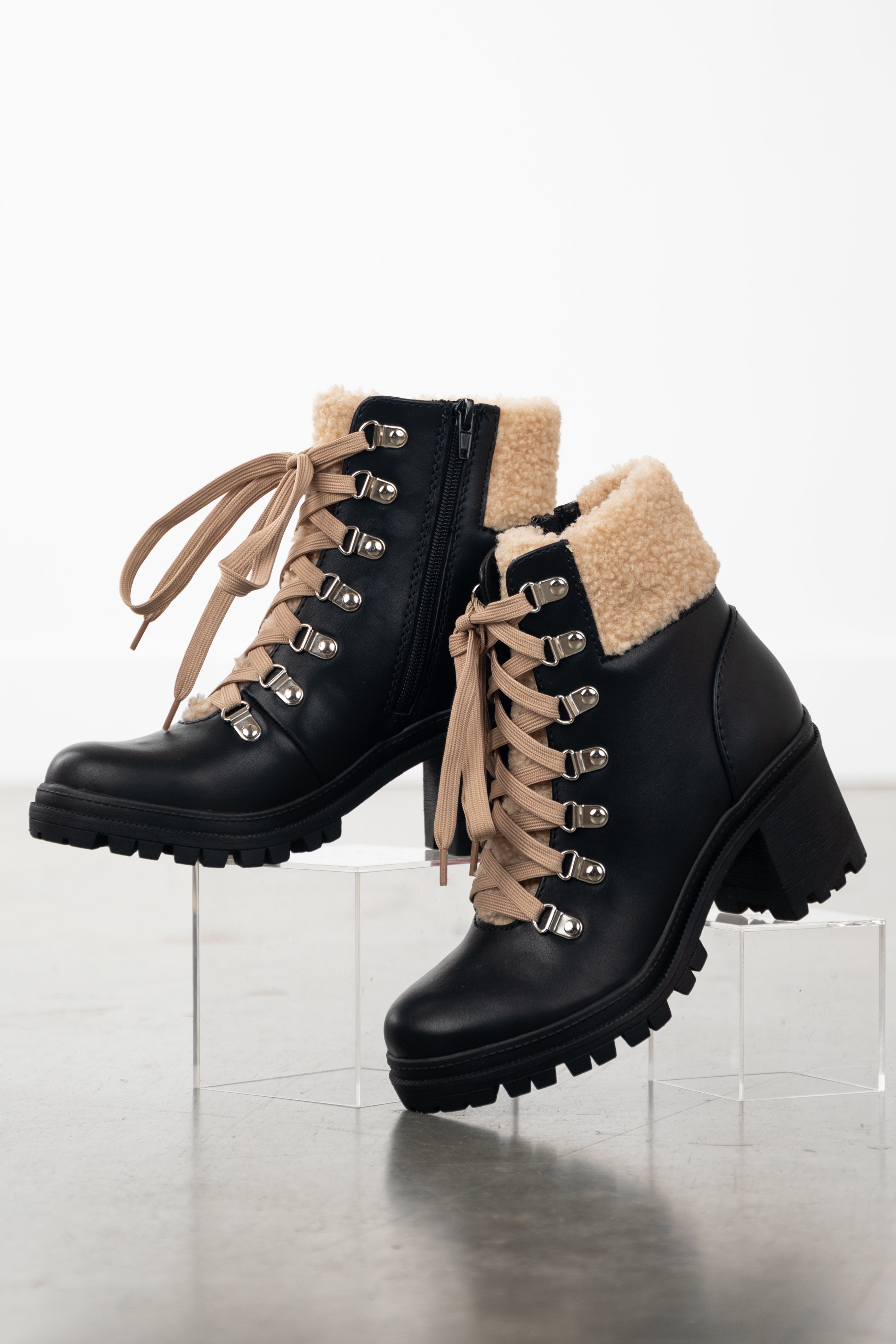 Faux fur lace up shops booties