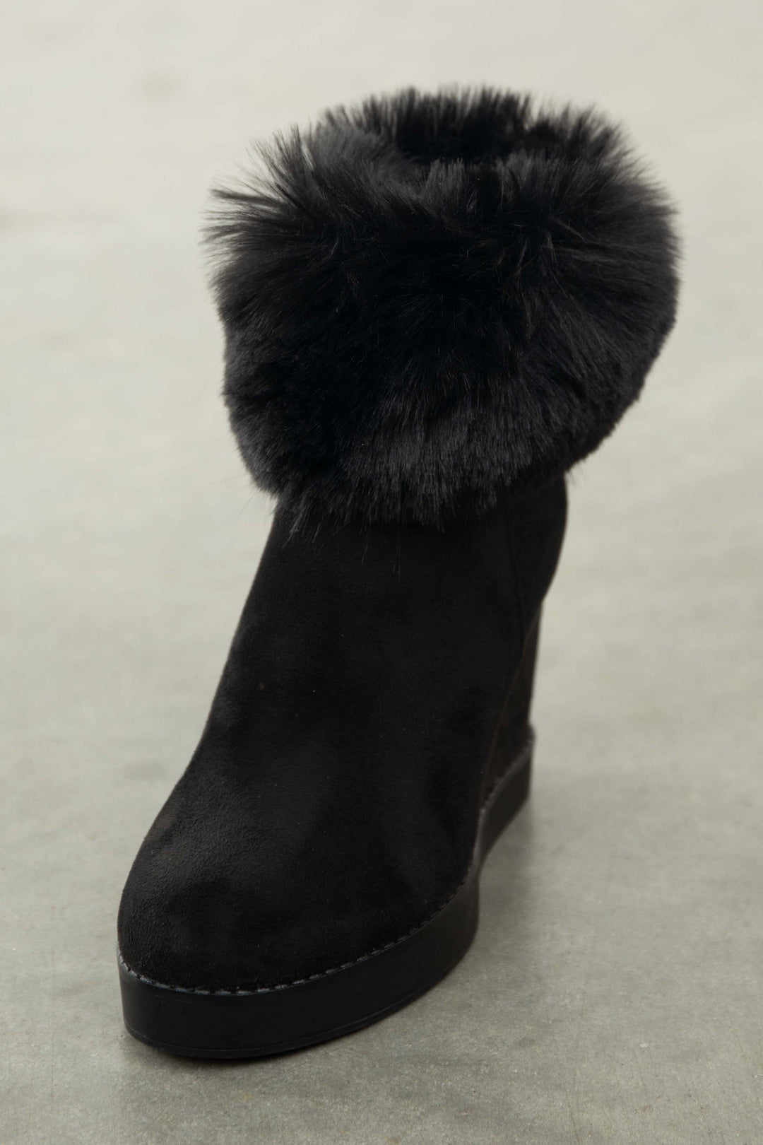 wedge boots with fur trim