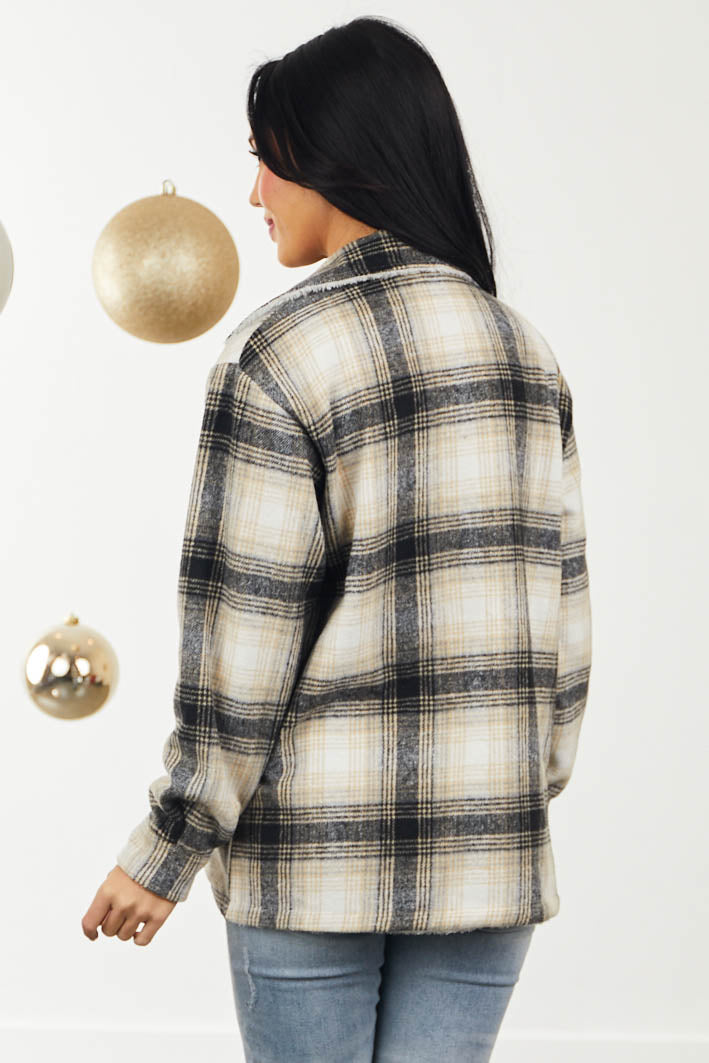 Charcoal and Camel Plaid Sherpa Lined Shacket
