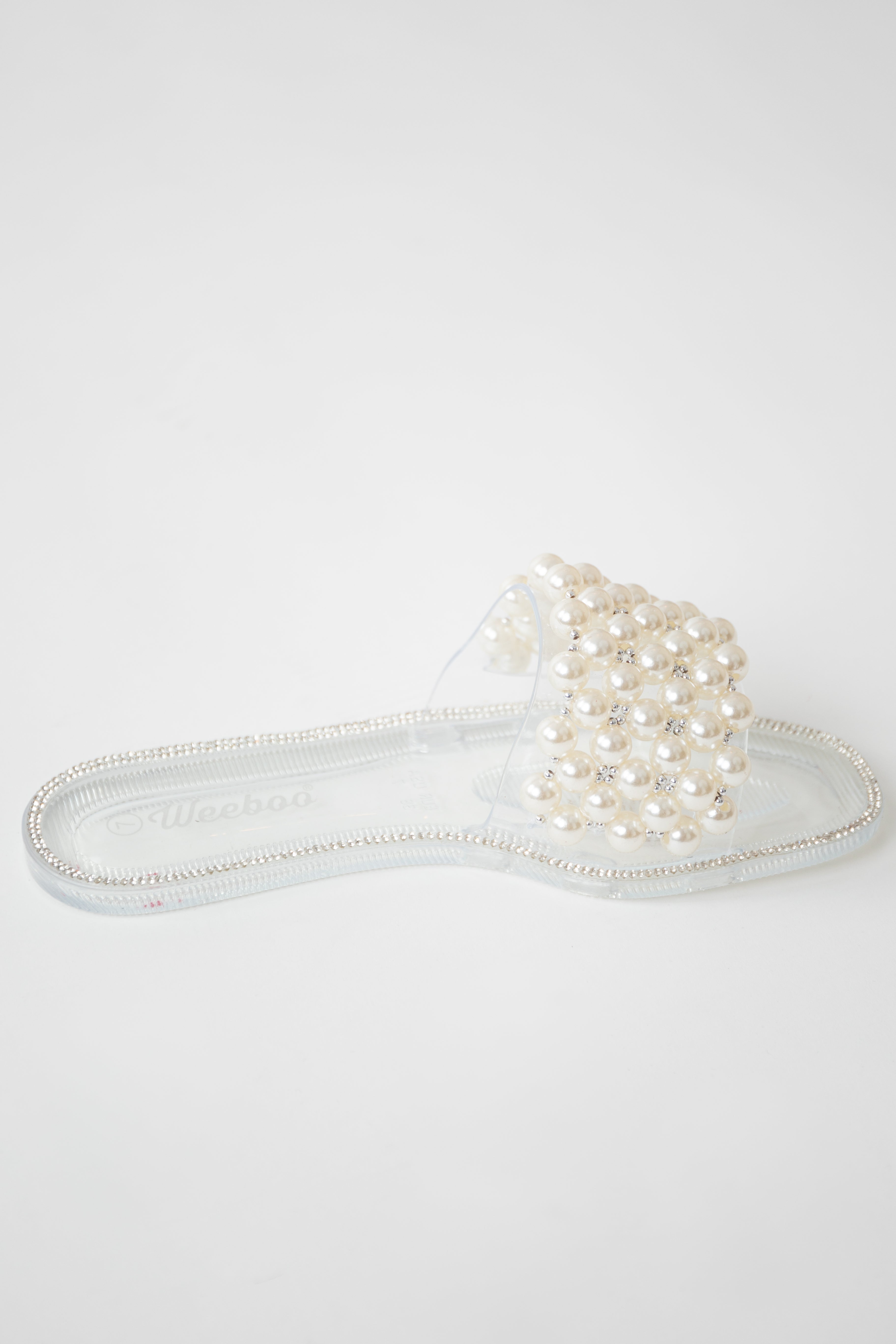 Clear Pearl Strap Slip On Jelly Sandals Lime Lush