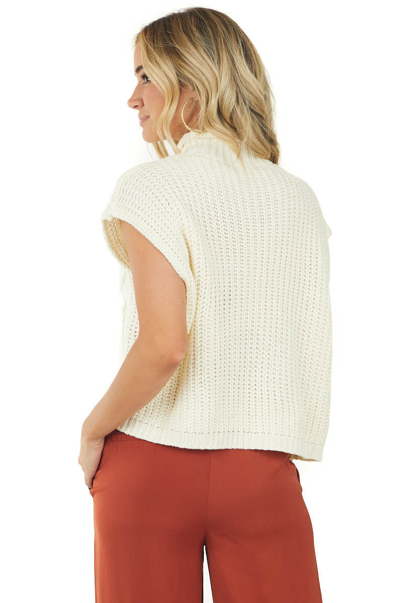 Cream Loose Cable Knit Sleeveless Sweater Vest