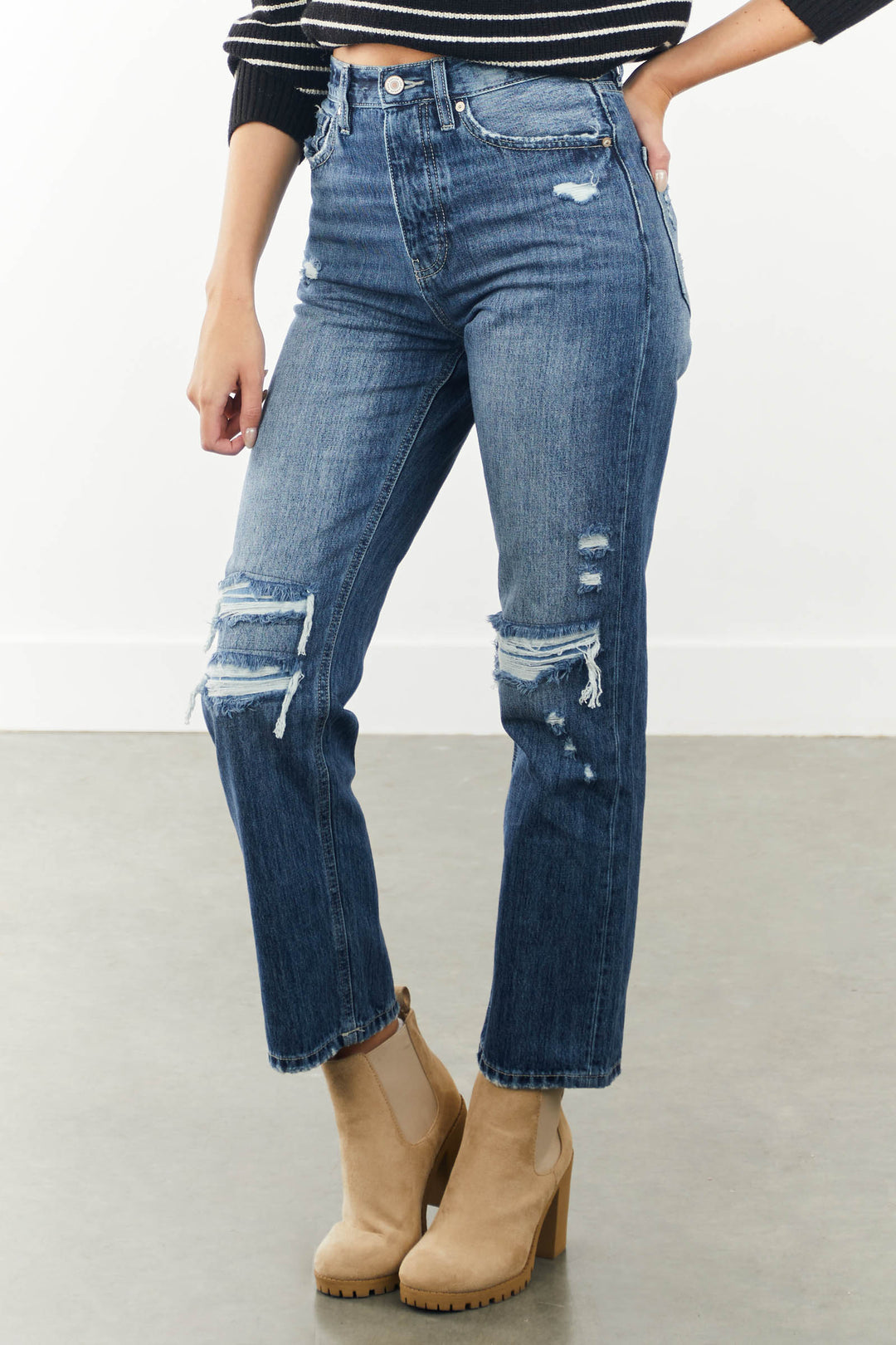 KanCan Dark Wash High Rise 90s Boyfriend Jeans & Lime Lush