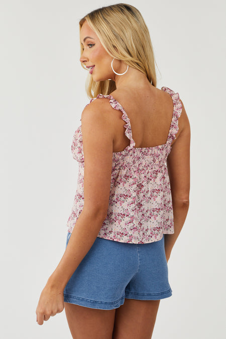 Dusty Blush Floral Print Babydoll Tank Top