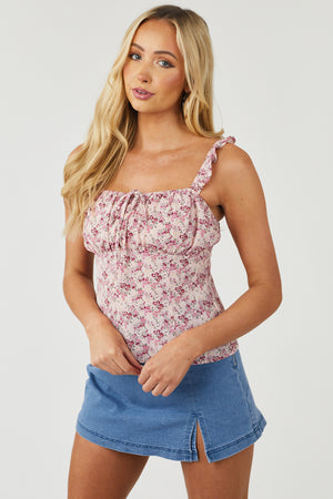 Dusty Blush Floral Print Babydoll Tank Top