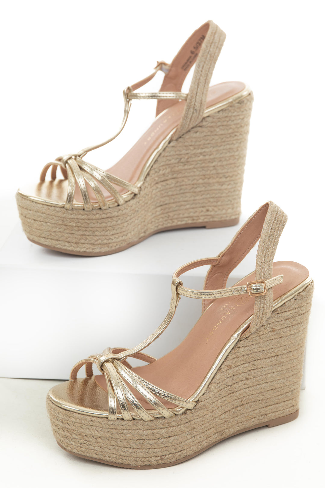 Gold Strappy Espadrille Platform Wedges & Lime Lush