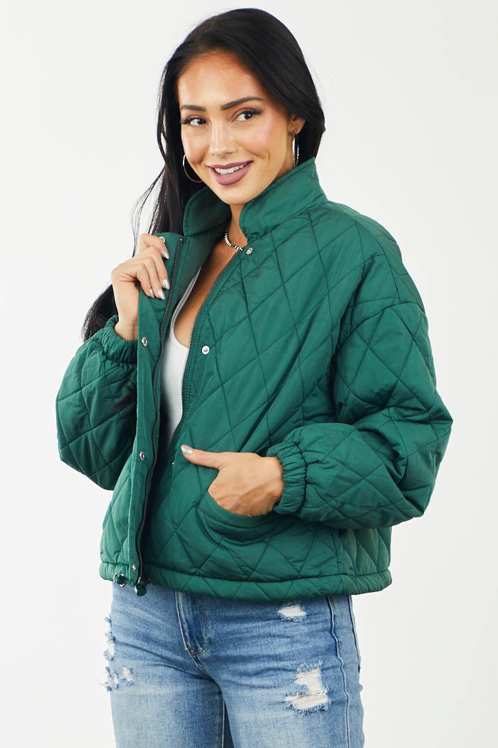 Hunter Green Quilted Jacket with Front Pockets & Lime Lush