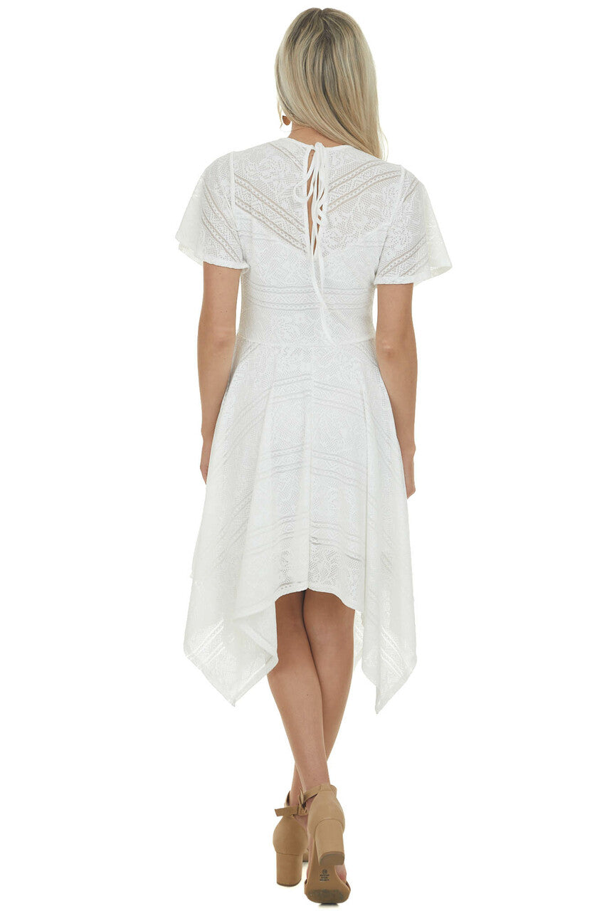 Ivory Lace Handkerchief Hem Dress