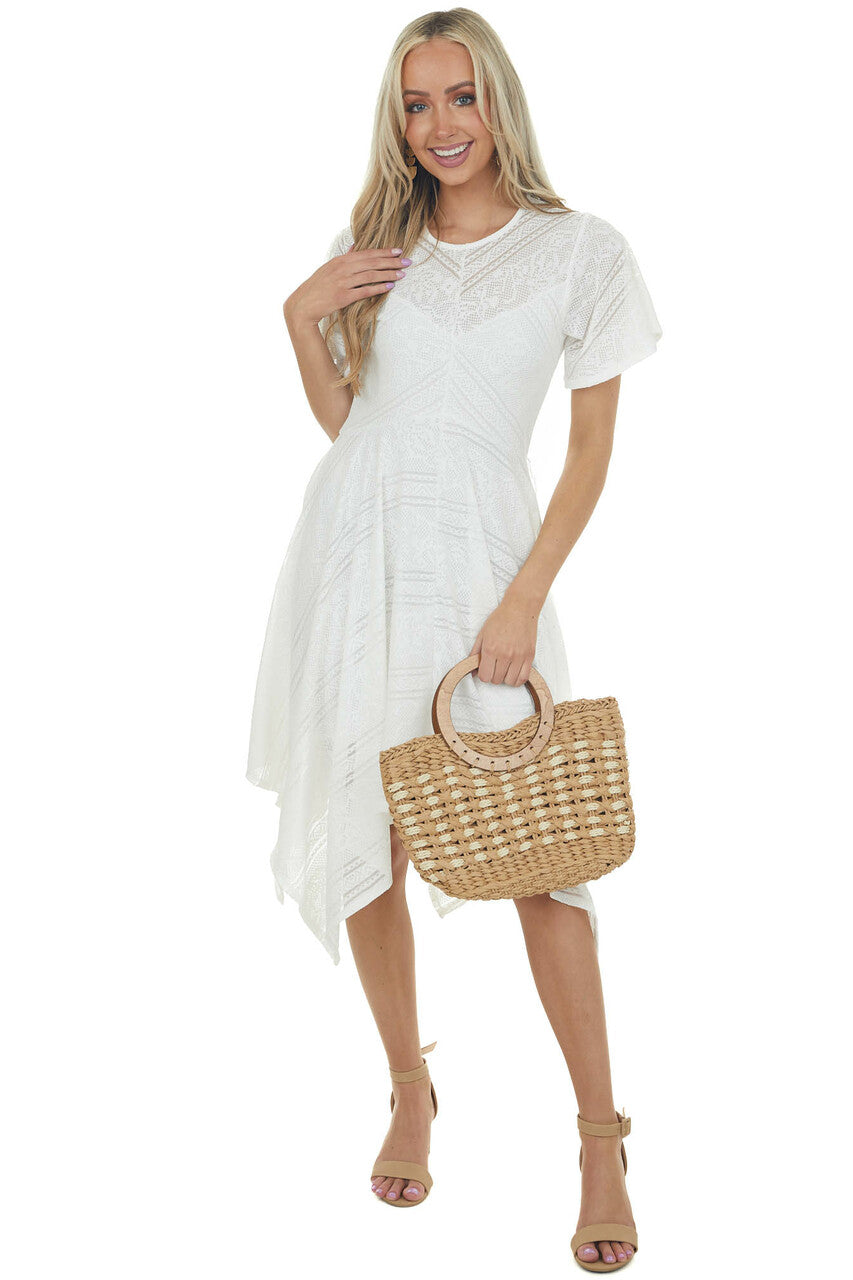 Ivory Lace Handkerchief Hem Dress