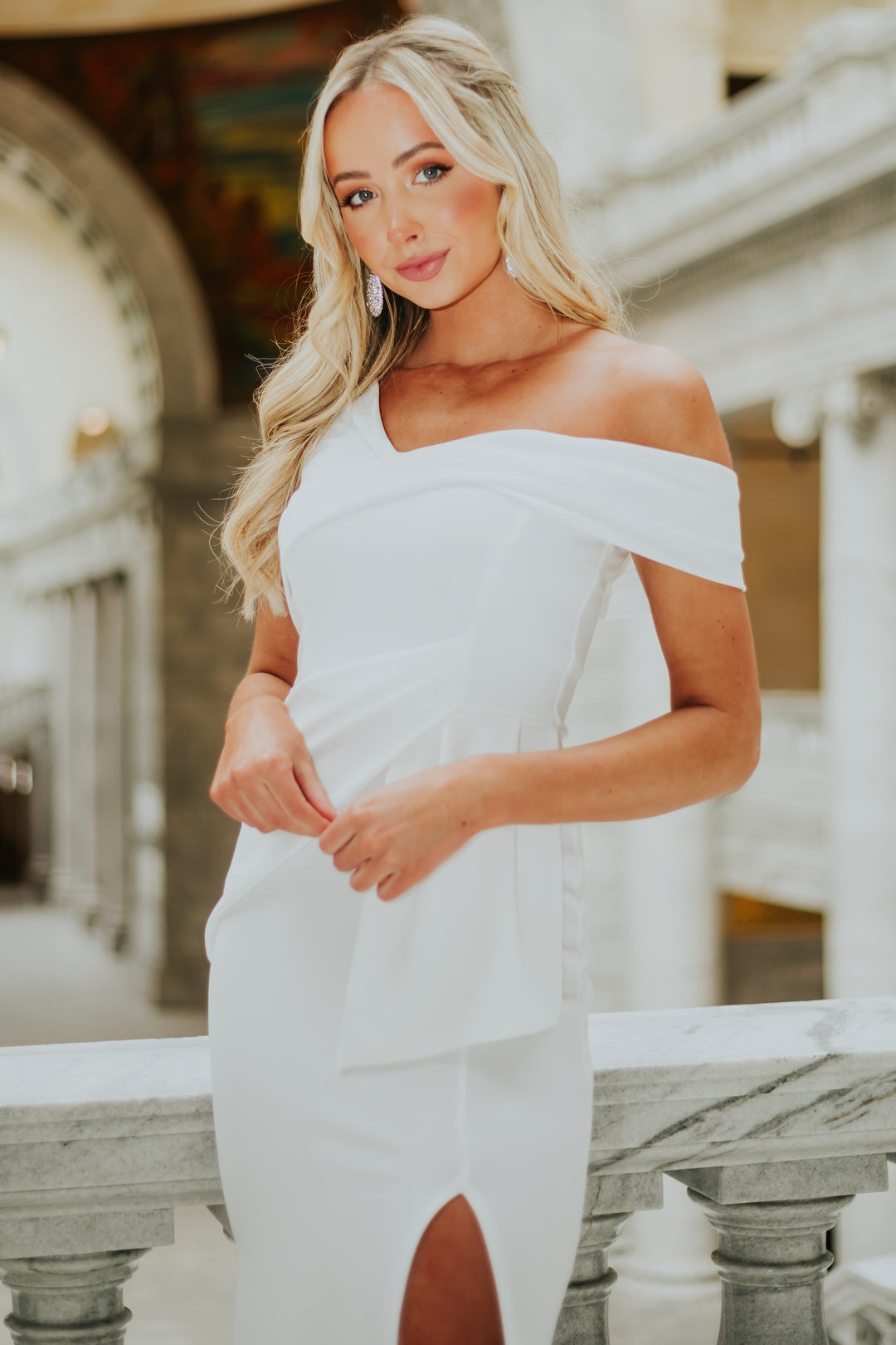 off shoulder midi dress formal