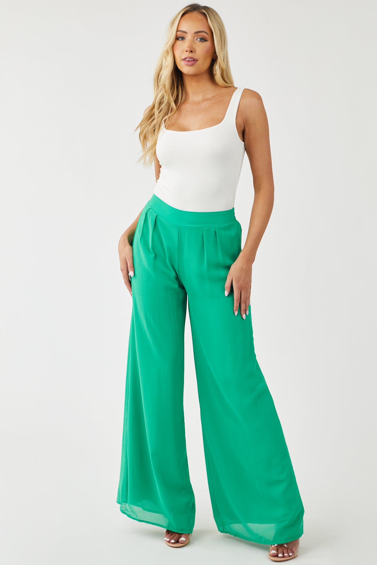 Kelly Green High Rise Woven Wide Leg Pants