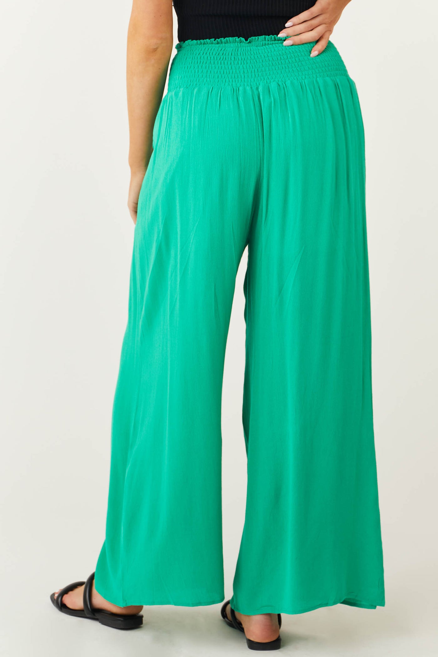 Kelly Green Waist Tie Wide Leg Flowy Pants