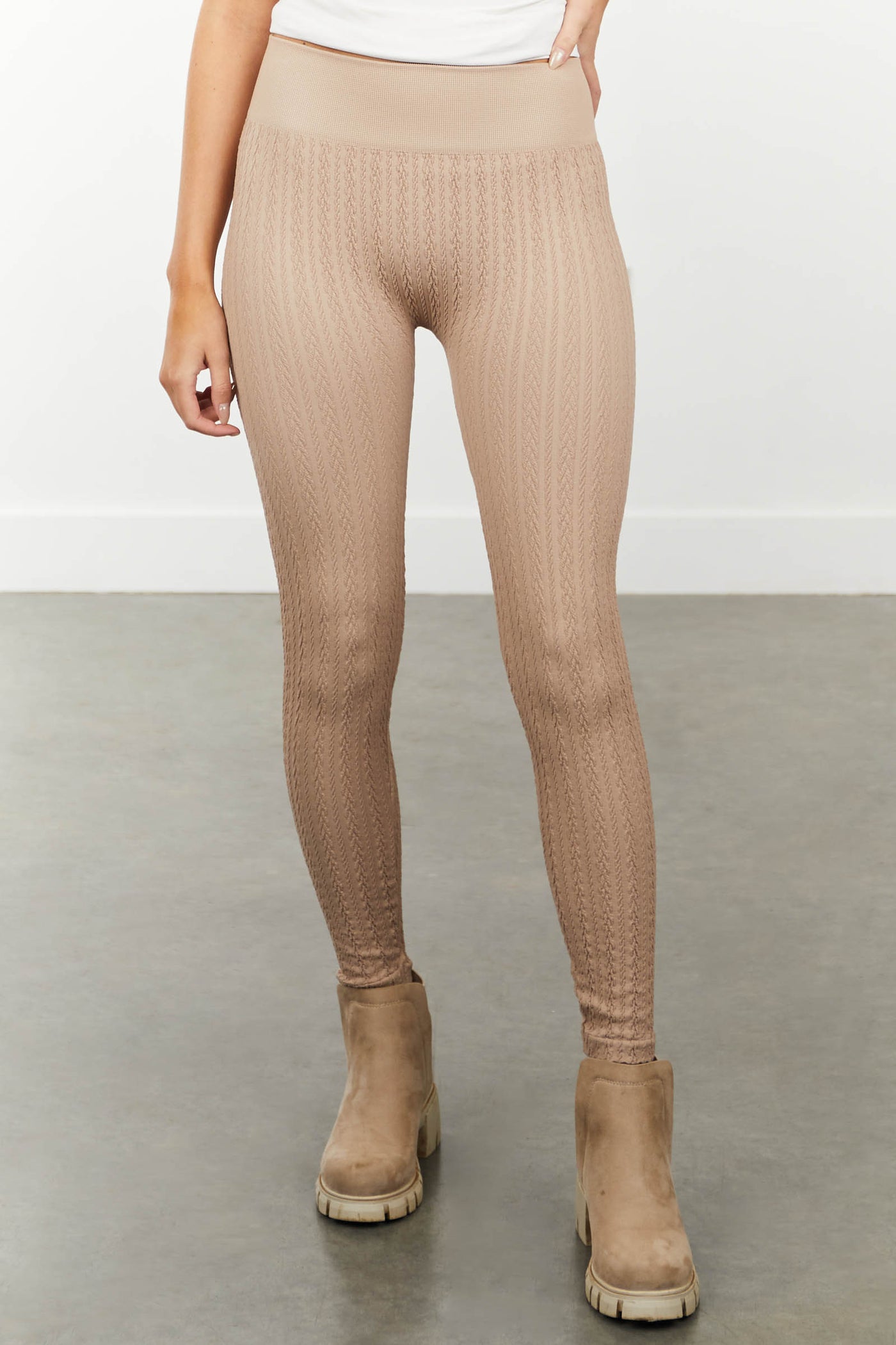 Latte Kisses High Waist Cable Knit Legging In Ivory • Impressions Online  Boutique