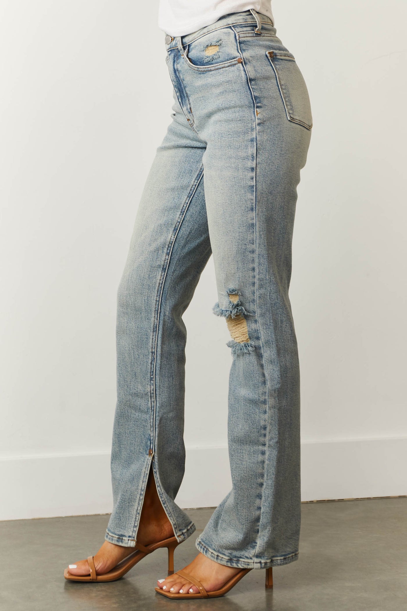 Judy Blue Light Wash High Rise Straight Jeans with Inseam Slit | Lime Lush