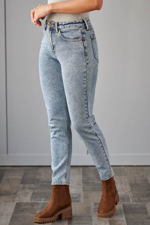 Cello Medium Acid Wash Straight Fit High Rise Jeans