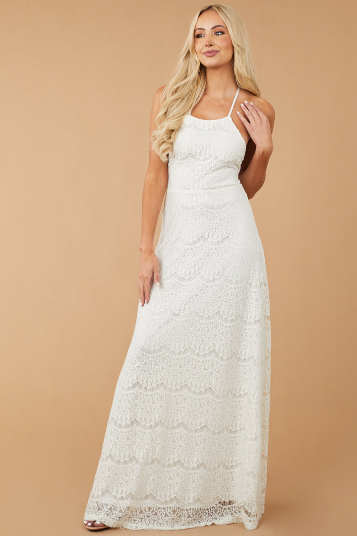 Run the Summer White Two-Piece Flyaway Halter Maxi Dress