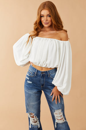 Off White Off Shoulder Bubble Sleeve Blouse