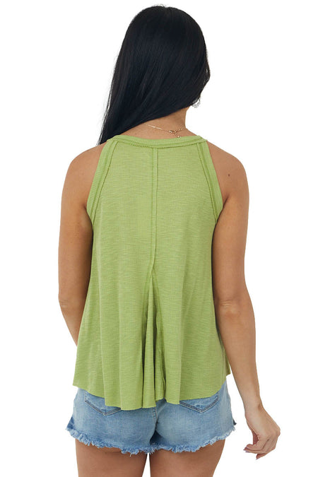 Pistachio V Neck Raw Edge Ribbed Tank Top