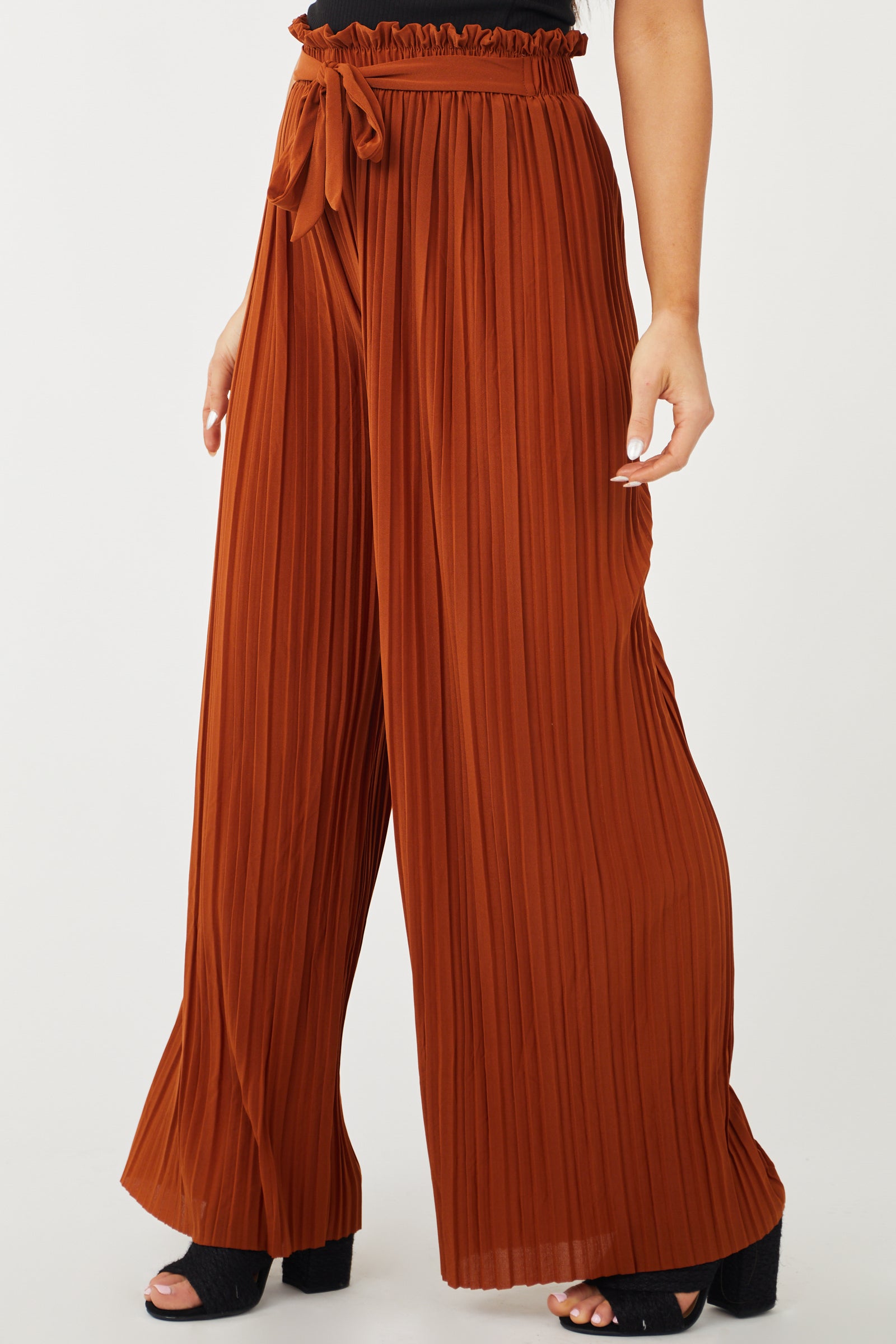 Accordion Pleated High Waist Wide Leg Pants with Pockets  Crawfords  Boutique