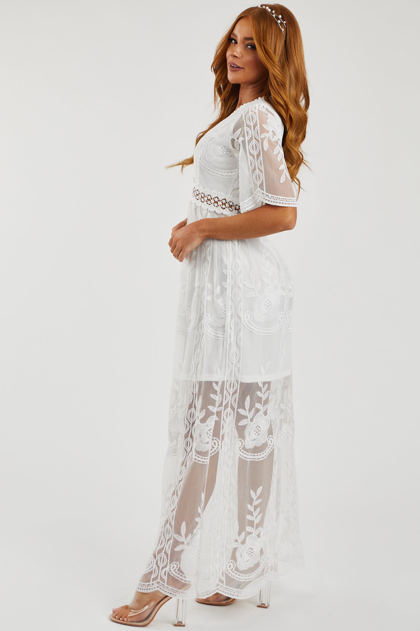 White lace mesh shop overlay maxi dress