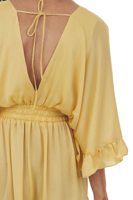 Dusty Gold Kimono Sleeve Ruffle Silky Mini Dress